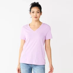 Petite Sonoma Goods For Life® Everyday Short Sleeve V-Neck Tee -Sonoma Store 5234230 Light Lilac