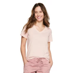 Petite Sonoma Goods For Life® Everyday Short Sleeve V-Neck Tee -Sonoma Store 5234230 Light Pink Texture