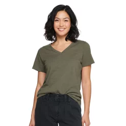 Petite Sonoma Goods For Life® Everyday Short Sleeve V-Neck Tee -Sonoma Store 5234230 Olive