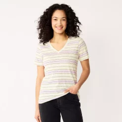 Petite Sonoma Goods For Life® Everyday Short Sleeve V-Neck Tee -Sonoma Store 5234230 Purple Dot Stripe
