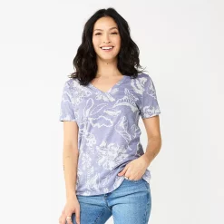 Petite Sonoma Goods For Life® Everyday Short Sleeve V-Neck Tee -Sonoma Store 5234230 Purple Floral