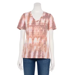 Petite Sonoma Goods For Life® Everyday Short Sleeve V-Neck Tee -Sonoma Store 5234230 Purple Peach Tie Dye