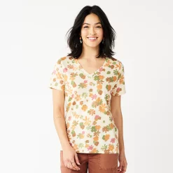 Petite Sonoma Goods For Life® Everyday Short Sleeve V-Neck Tee -Sonoma Store 5234230 Retro Floral