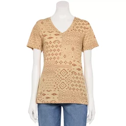 Petite Sonoma Goods For Life® Everyday Short Sleeve V-Neck Tee -Sonoma Store 5234230 Tan Patchwork
