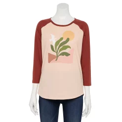 Women's Sonoma Goods For Life® Three Quarter Sleeve Baseball Graphic Tee -Sonoma Store 5242169 Peach Nature Scene
