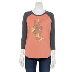 Women's Sonoma Goods For Life® Three Quarter Sleeve Baseball Graphic Tee -Sonoma Store 5242169 Pink Peace Floral