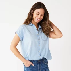Petite Sonoma Goods For Life® Short Sleeve Button Down Shirt 9 Petite Sonoma Goods For Life® Short Sleeve Button Down Shirt -Sonoma Store 5243772 Light Wash Chambray
