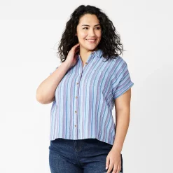 Plus Size Sonoma Goods For Life® Short Sleeve Button Down Top 14 Plus Size Sonoma Goods For Life® Short Sleeve Button Down Top -Sonoma Store 5258112 Blue Happy Stripe