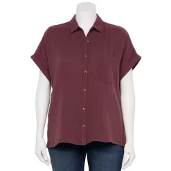 Plus Size Sonoma Goods For Life® Short Sleeve Button Down Top 21 Plus Size Sonoma Goods For Life® Short Sleeve Button Down Top -Sonoma Store 5258112 Plum Prune