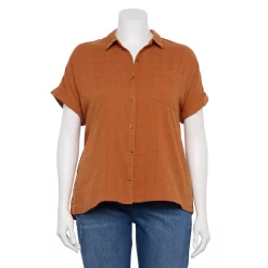 Plus Size Sonoma Goods For Life® Short Sleeve Button Down Top 17 Plus Size Sonoma Goods For Life® Short Sleeve Button Down Top -Sonoma Store 5258112 Rust