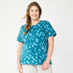 Plus Size Sonoma Goods For Life® Everyday Crewneck Tee -Sonoma Store 5259072 Blue Ikat Dye