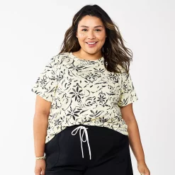 Plus Size Sonoma Goods For Life® Everyday Crewneck Tee -Sonoma Store 5259072 Cream Black Floral