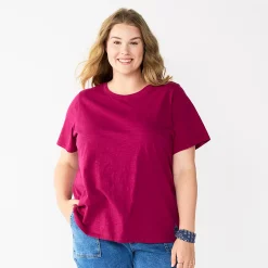 Plus Size Sonoma Goods For Life® Everyday Crewneck Tee -Sonoma Store 5259072 Deep Pink
