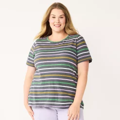 Plus Size Sonoma Goods For Life® Everyday Crewneck Tee -Sonoma Store 5259072 Gray Purple Stripe