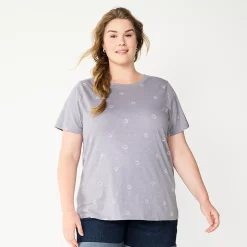 Plus Size Sonoma Goods For Life® Everyday Crewneck Tee -Sonoma Store 5259072 Gray Smiley Face