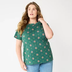 Plus Size Sonoma Goods For Life® Everyday Crewneck Tee -Sonoma Store 5259072 Green Pink Floral