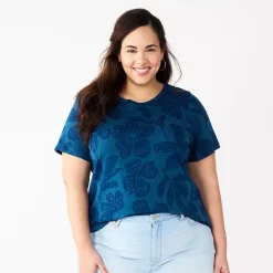 Plus Size Sonoma Goods For Life® Everyday Crewneck Tee -Sonoma Store 5259072 Navy Tropical Floral