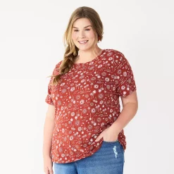 Plus Size Sonoma Goods For Life® Everyday Crewneck Tee -Sonoma Store 5259072 Rust Sun Trees