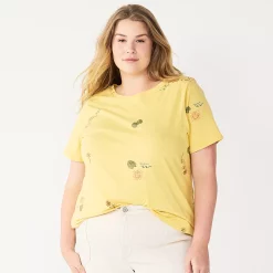 Plus Size Sonoma Goods For Life® Everyday Crewneck Tee -Sonoma Store 5259072 Yellow Beach Scene
