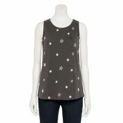 Women's Sonoma Goods For Life® High-Neck Tank -Sonoma Store 5467284 Grey White Stars