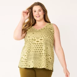 Plus Size Sonoma Goods For Life® V-Neck Swing Tank -Sonoma Store 5497118 Green Ikat