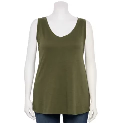 Plus Size Sonoma Goods For Life® V-Neck Swing Tank -Sonoma Store 5497118 Olive Night