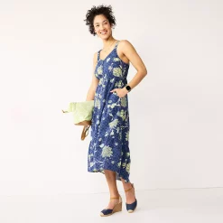 Women's Sonoma Goods For Life Tiered Midi Dress -Sonoma Store 5504040 Blue Floral