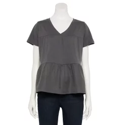 Women's Sonoma Goods For Life® Tiered V-Neck Top -Sonoma Store 5508144 Dark Gray