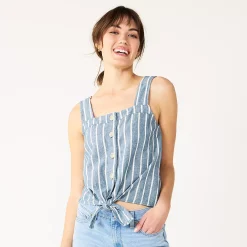 Women's Sonoma Goods For Life® Tie-Hem Squareneck Tank -Sonoma Store 5510685 Denim Blue Stripe