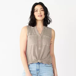 Women's Sonoma Goods For Life® Popover V-neck Utility Tank -Sonoma Store 5522895 Khaki Brown