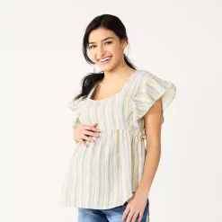 Maternity Sonoma Goods For Life® Squareneck Ruffle Top -Sonoma Store 5525569 Multi Happy Stripe