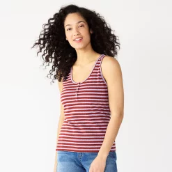 Women's Sonoma Goods For Life® Striped Henley Tank Top -Sonoma Store 5529186 Purple Brown Stripe
