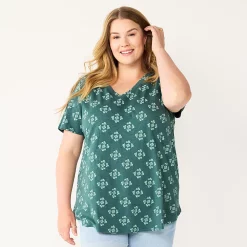 Plus Size Sonoma Goods For Life® V-Neck Tunic Tee -Sonoma Store 5532474 Wild Flower Geo