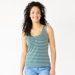 Women's Sonoma Goods For Life® Striped Henley Tank -Sonoma Store 5542172 Green Cream Stripe