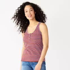 Women's Sonoma Goods For Life® Striped Henley Tank -Sonoma Store 5542172 Purple Brown Stripe
