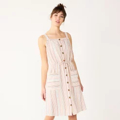 Women's Sonoma Goods For Life® Print Button-Front Tank Dress 18 Women's Sonoma Goods For Life® Print Button-Front Tank Dress -Sonoma Store 5547163 Orange Stripe