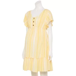 Maternity Sonoma Goods For Life® Flutter-Sleeve Tiered Dress -Sonoma Store 5549577 Yellow Candy Stripe
