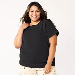 Plus Size Sonoma Goods For Life® Short-Sleeve Fleece Sweatshirt -Sonoma Store 5550378 Black