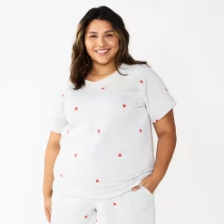 Plus Size Sonoma Goods For Life® Short-Sleeve Fleece Sweatshirt -Sonoma Store 5550378 Gray Hearts