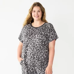 Plus Size Sonoma Goods For Life® Essential Short Sleeve Pajama Top -Sonoma Store 5553637 Animal