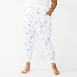 Plus Size Sonoma Goods For Life® Essential Banded Bottom Pajama Pants -Sonoma Store 5553692 White Floral