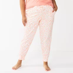 Plus Size Sonoma Goods For Life® Essential Banded Bottom Pajama Pants -Sonoma Store 5558717 Coral Animal