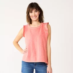 Petite Sonoma Goods For Life® French Terry Flutter-Sleeve Top -Sonoma Store 5568468 Coral