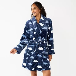 Women's Sonoma Goods For Life® Short Plush Robe -Sonoma Store 5574694 Navy Clouds