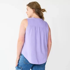 Plus Size Sonoma Goods For Life® Solid Ruffled Button-Front Tank -Sonoma Store 5575169 ALT