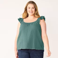 Plus Size Sonoma Goods For Life® Ruffle Tank Top 9 Plus Size Sonoma Goods For Life® Ruffle Tank Top -Sonoma Store 5578985 Deep Blue Green