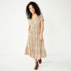 Women's Sonoma Goods For Life® Button Front Tiered Midi Dress -Sonoma Store 5579211 Orange Floral