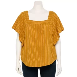 Plus Size Sonoma Goods For Life® Flutter Shoulder Top -Sonoma Store 5581181 Gold Coral Stripe