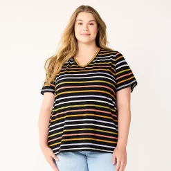 Petite Plus Size Sonoma Goods For Life® Everyday V-Neck Tee -Sonoma Store 5581510 Black Multi Stripe
