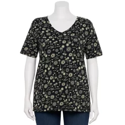 Petite Plus Size Sonoma Goods For Life® Everyday V-Neck Tee -Sonoma Store 5581510 Black Sun Trees